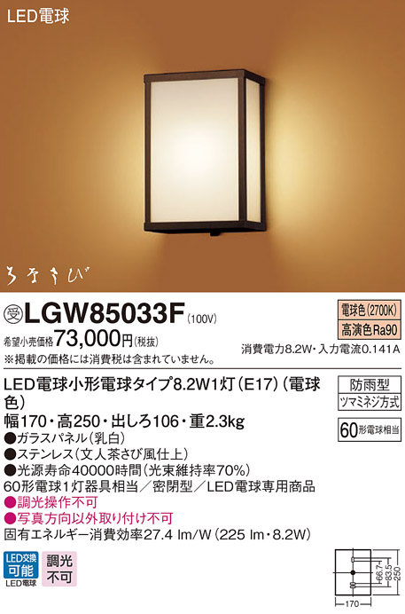 売店 パナソニック LGB81641 LEDブラケット 壁直付型 World Craft 白熱電球40形1灯器具相当 電球色