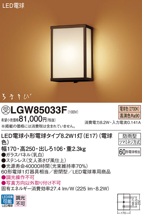 売店 パナソニック LGB81641 LEDブラケット 壁直付型 World Craft 白熱電球40形1灯器具相当 電球色