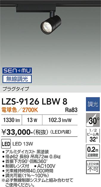 画像1: 大光電機(DAIKO) LZS-9126LBW8 スポットライト 無線 調光(調光器別売) 電球色 LED プラグタイプ レール別売 ブラック (1)
