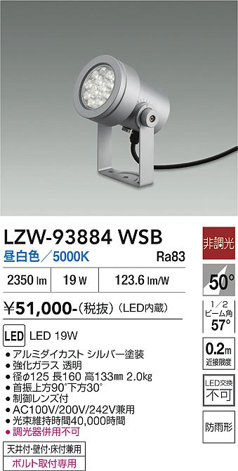 画像1: 大光電機(DAIKO) LZW-93884WSB アウトドア スポットライト 非調光 灯具本体 フランジ別売 昼白色 LED 防雨形 シルバー (1)