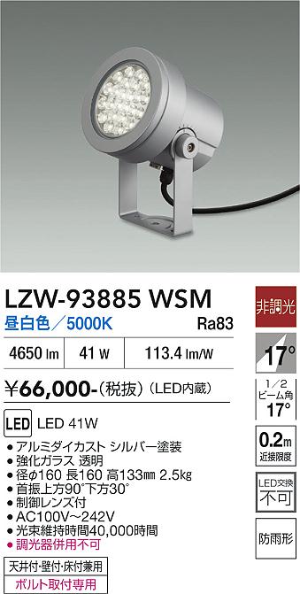 画像1: 大光電機(DAIKO) LZW-93885WSM アウトドア スポットライト 非調光 灯具本体 フランジ別売 昼白色 LED 防雨形 シルバー (1)
