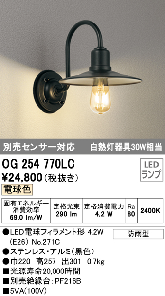 ODELIC オーデリック LEDポーチライト(別売人検知カメラ対応・別売センサー対応) OG254037LCR - 1